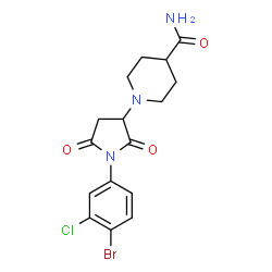ChemSpider 2D Image | 1-[1-(4-Bromo-3-chlorophenyl)-2,5-dioxo-3-pyrrolidinyl]-4-piperidinecarboxamide | C16H17BrClN3O3