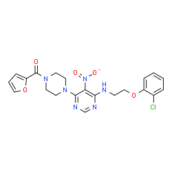 ChemSpider 2D Image | [4-(6-{[2-(2-Chlorophenoxy)ethyl]amino}-5-nitro-4-pyrimidinyl)-1-piperazinyl](2-furyl)methanone | C21H21ClN6O5