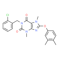 ChemSpider 2D Image | 1-(2-Chlorobenzyl)-8-(3,4-dimethylphenoxy)-3,7-dimethyl-3,7-dihydro-1H-purine-2,6-dione | C22H21ClN4O3