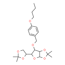ChemSpider 2D Image | 6-[(4-Butoxybenzyl)oxy]-5-(2,2-dimethyl-1,3-dioxolan-4-yl)-2,2-dimethyltetrahydrofuro[2,3-d][1,3]dioxole | C23H34O7