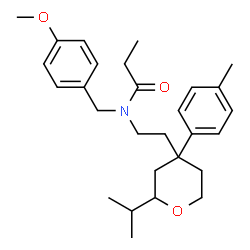 ChemSpider 2D Image | N-{2-[2-Isopropyl-4-(4-methylphenyl)tetrahydro-2H-pyran-4-yl]ethyl}-N-(4-methoxybenzyl)propanamide | C28H39NO3
