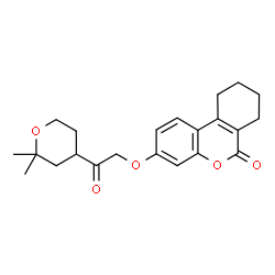 ChemSpider 2D Image | 3-[2-(2,2-Dimethyltetrahydro-2H-pyran-4-yl)-2-oxoethoxy]-7,8,9,10-tetrahydro-6H-benzo[c]chromen-6-one | C22H26O5