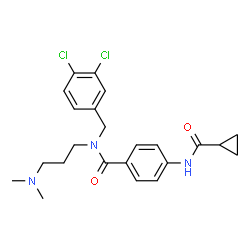 ChemSpider 2D Image | 4-[(Cyclopropylcarbonyl)amino]-N-(3,4-dichlorobenzyl)-N-[3-(dimethylamino)propyl]benzamide | C23H27Cl2N3O2