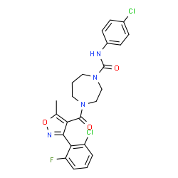 ChemSpider 2D Image | 4-{[3-(2-Chloro-6-fluorophenyl)-5-methyl-1,2-oxazol-4-yl]carbonyl}-N-(4-chlorophenyl)-1,4-diazepane-1-carboxamide | C23H21Cl2FN4O3