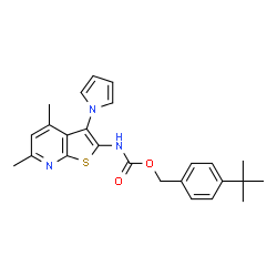 ChemSpider 2D Image | 4-(2-Methyl-2-propanyl)benzyl [4,6-dimethyl-3-(1H-pyrrol-1-yl)thieno[2,3-b]pyridin-2-yl]carbamate | C25H27N3O2S