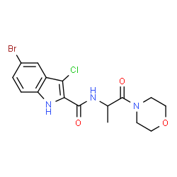 ChemSpider 2D Image | 5-Bromo-3-chloro-N-[1-(4-morpholinyl)-1-oxo-2-propanyl]-1H-indole-2-carboxamide | C16H17BrClN3O3