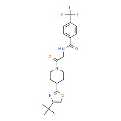 ChemSpider 2D Image | N-(2-{4-[4-(2-Methyl-2-propanyl)-1,3-thiazol-2-yl]-1-piperidinyl}-2-oxoethyl)-4-(trifluoromethyl)benzamide | C22H26F3N3O2S