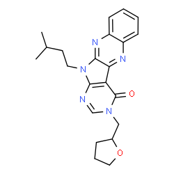 ChemSpider 2D Image | 11-(3-Methylbutyl)-3-(tetrahydro-2-furanylmethyl)-3,11-dihydro-4H-pyrimido[5',4':4,5]pyrrolo[2,3-b]quinoxalin-4-one | C22H25N5O2