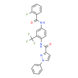 ChemSpider 2D Image | N-{4-[(2-Fluorobenzoyl)amino]-2-(trifluoromethyl)phenyl}-1-phenyl-1H-pyrazole-3-carboxamide | C24H16F4N4O2