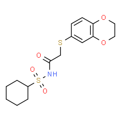 ChemSpider 2D Image | N-(Cyclohexylsulfonyl)-2-(2,3-dihydro-1,4-benzodioxin-6-ylsulfanyl)acetamide | C16H21NO5S2