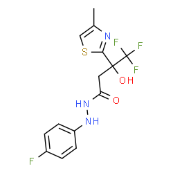 ChemSpider 2D Image | 4,4,4-Trifluoro-N'-(4-fluorophenyl)-3-hydroxy-3-(4-methyl-1,3-thiazol-2-yl)butanehydrazide | C14H13F4N3O2S