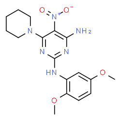 ChemSpider 2D Image | N~2~-(2,5-Dimethoxyphenyl)-5-nitro-6-(1-piperidinyl)-2,4-pyrimidinediamine | C17H22N6O4