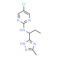 ChemSpider 2D Image | 5-Chloro-N-[1-(3-methyl-1H-1,2,4-triazol-5-yl)propyl]-2-pyrimidinamine | C10H13ClN6