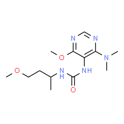 ChemSpider 2D Image | 1-[4-(Dimethylamino)-6-methoxy-5-pyrimidinyl]-3-(4-methoxy-2-butanyl)urea | C13H23N5O3