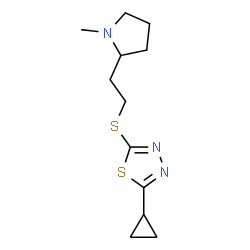 ChemSpider 2D Image | 2-Cyclopropyl-5-{[2-(1-methyl-2-pyrrolidinyl)ethyl]sulfanyl}-1,3,4-thiadiazole | C12H19N3S2