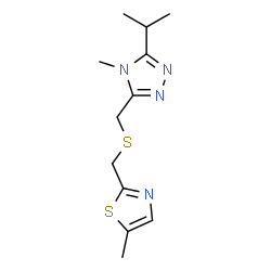 ChemSpider 2D Image | 3-Isopropyl-4-methyl-5-({[(5-methyl-1,3-thiazol-2-yl)methyl]sulfanyl}methyl)-4H-1,2,4-triazole | C12H18N4S2