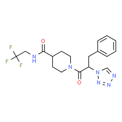 ChemSpider 2D Image | 1-[3-Phenyl-2-(1H-tetrazol-1-yl)propanoyl]-N-(2,2,2-trifluoroethyl)-4-piperidinecarboxamide | C18H21F3N6O2