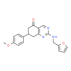 ChemSpider 2D Image | 2-[(2-Furylmethyl)amino]-7-(4-methoxyphenyl)-7,8-dihydro-5(6H)-quinazolinone | C20H19N3O3