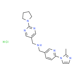ChemSpider 2D Image | 1-[6-(2-Methyl-1H-imidazol-1-yl)-3-pyridinyl]-N-{[2-(1-pyrrolidinyl)-5-pyrimidinyl]methyl}methanamine hydrochloride (1:1) | C19H24ClN7