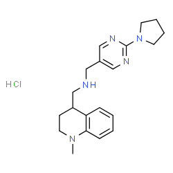 ChemSpider 2D Image | 1-(1-Methyl-1,2,3,4-tetrahydro-4-quinolinyl)-N-{[2-(1-pyrrolidinyl)-5-pyrimidinyl]methyl}methanamine hydrochloride (1:1) | C20H28ClN5