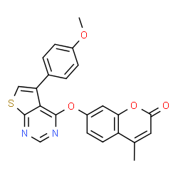 ChemSpider 2D Image | 7-{[5-(4-Methoxyphenyl)thieno[2,3-d]pyrimidin-4-yl]oxy}-4-methyl-2H-chromen-2-one | C23H16N2O4S