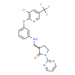 ChemSpider 2D Image | 3-{[(3-{[3-Chloro-5-(trifluoromethyl)-2-pyridinyl]oxy}phenyl)amino]methylene}-1-(2-pyrimidinyl)-2-pyrrolidinone | C21H15ClF3N5O2