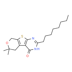 ChemSpider 2D Image | 6,6-Dimethyl-2-octyl-3,5,6,8-tetrahydro-4H-pyrano[4',3':4,5]thieno[2,3-d]pyrimidin-4-one | C19H28N2O2S