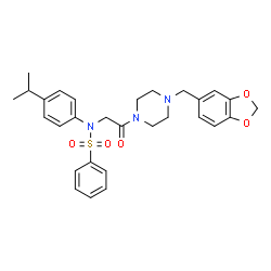 ChemSpider 2D Image | N-{2-[4-(1,3-Benzodioxol-5-ylmethyl)-1-piperazinyl]-2-oxoethyl}-N-(4-isopropylphenyl)benzenesulfonamide | C29H33N3O5S