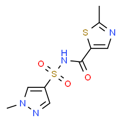 ChemSpider 2D Image | 2-Methyl-N-[(1-methyl-1H-pyrazol-4-yl)sulfonyl]-1,3-thiazole-5-carboxamide | C9H10N4O3S2