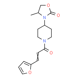 ChemSpider 2D Image | 3-{1-[3-(2-Furyl)acryloyl]-4-piperidinyl}-4-methyl-1,3-oxazolidin-2-one | C16H20N2O4