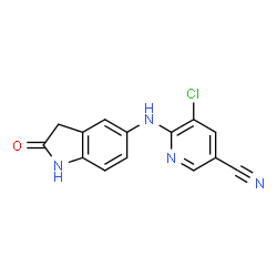 ChemSpider 2D Image | 5-Chloro-6-[(2-oxo-2,3-dihydro-1H-indol-5-yl)amino]nicotinonitrile | C14H9ClN4O