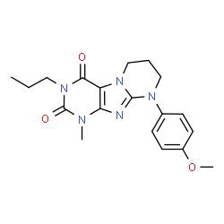 ChemSpider 2D Image | 9-(4-Methoxyphenyl)-1-methyl-3-propyl-6,7,8,9-tetrahydropyrimido[2,1-f]purine-2,4(1H,3H)-dione | C19H23N5O3