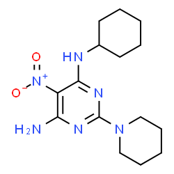 ChemSpider 2D Image | N-Cyclohexyl-5-nitro-2-(1-piperidinyl)-4,6-pyrimidinediamine | C15H24N6O2