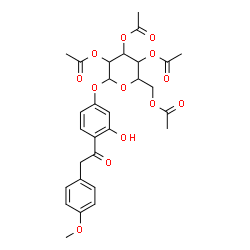 ChemSpider 2D Image | 3-Hydroxy-4-[(4-methoxyphenyl)acetyl]phenyl 2,3,4,6-tetra-O-acetylhexopyranoside | C29H32O13