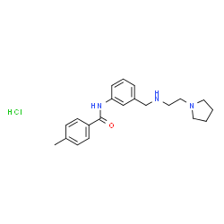 ChemSpider 2D Image | 4-Methyl-N-[3-({[2-(1-pyrrolidinyl)ethyl]amino}methyl)phenyl]benzamide hydrochloride (1:1) | C21H28ClN3O