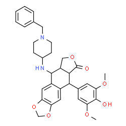 ChemSpider 2D Image | 9-[(1-Benzyl-4-piperidinyl)amino]-5-(4-hydroxy-3,5-dimethoxyphenyl)-5,8,8a,9-tetrahydrofuro[3',4':6,7]naphtho[2,3-d][1,3]dioxol-6(5aH)-one | C33H36N2O7