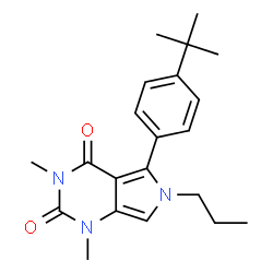 ChemSpider 2D Image | 1,3-Dimethyl-5-[4-(2-methyl-2-propanyl)phenyl]-6-propyl-1H-pyrrolo[3,4-d]pyrimidine-2,4(3H,6H)-dione | C21H27N3O2