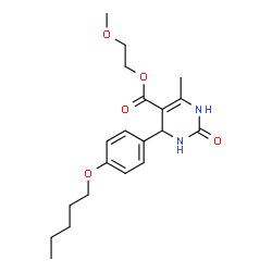 ChemSpider 2D Image | 2-Methoxyethyl 6-methyl-2-oxo-4-[4-(pentyloxy)phenyl]-1,2,3,4-tetrahydro-5-pyrimidinecarboxylate | C20H28N2O5