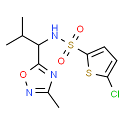 ChemSpider 2D Image | 5-Chloro-N-[2-methyl-1-(3-methyl-1,2,4-oxadiazol-5-yl)propyl]-2-thiophenesulfonamide | C11H14ClN3O3S2
