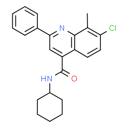 ChemSpider 2D Image | 7-Chloro-N-cyclohexyl-8-methyl-2-phenyl-4-quinolinecarboxamide | C23H23ClN2O