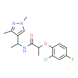 ChemSpider 2D Image | 2-(2-Chloro-4-fluorophenoxy)-N-[1-(1,3-dimethyl-1H-pyrazol-4-yl)ethyl]propanamide | C16H19ClFN3O2