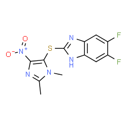 ChemSpider 2D Image | 2-[(1,2-Dimethyl-4-nitro-1H-imidazol-5-yl)sulfanyl]-5,6-difluoro-1H-benzimidazole | C12H9F2N5O2S