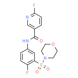 ChemSpider 2D Image | 6-Fluoro-N-[4-fluoro-3-(4-morpholinylsulfonyl)phenyl]nicotinamide | C16H15F2N3O4S