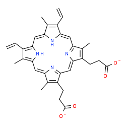 ChemSpider 2D Image | 3,3'-(3,7,12,17-Tetramethyl-8,13-divinyl-2,18-porphyrindiyl)dipropanoate | C34H32N4O4