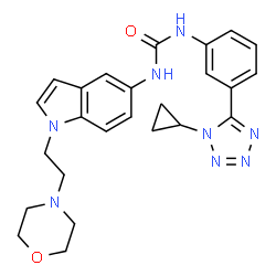 ChemSpider 2D Image | 1-[3-(1-Cyclopropyl-1H-tetrazol-5-yl)phenyl]-3-{1-[2-(4-morpholinyl)ethyl]-1H-indol-5-yl}urea | C25H28N8O2