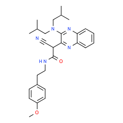 ChemSpider 2D Image | 2-Cyano-2-[3-(diisobutylamino)-2-quinoxalinyl]-N-[2-(4-methoxyphenyl)ethyl]acetamide | C28H35N5O2