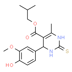 ChemSpider 2D Image | Isobutyl 4-(4-hydroxy-3-methoxyphenyl)-6-methyl-2-thioxo-1,2,3,4-tetrahydro-5-pyrimidinecarboxylate | C17H22N2O4S