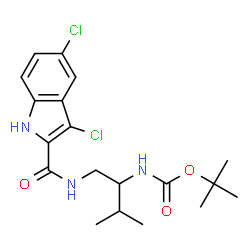ChemSpider 2D Image | 2-Methyl-2-propanyl (1-{[(3,5-dichloro-1H-indol-2-yl)carbonyl]amino}-3-methyl-2-butanyl)carbamate | C19H25Cl2N3O3