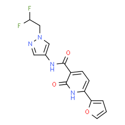 ChemSpider 2D Image | N-[1-(2,2-Difluoroethyl)-1H-pyrazol-4-yl]-6-(2-furyl)-2-oxo-1,2-dihydro-3-pyridinecarboxamide | C15H12F2N4O3