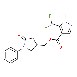 ChemSpider 2D Image | (5-Oxo-1-phenyl-3-pyrrolidinyl)methyl 5-(difluoromethyl)-1-methyl-1H-pyrazole-4-carboxylate | C17H17F2N3O3
